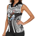 South Sydney Rabbitohs Rugby Women Sleeveless Polo Shirt Polynesian Tribal Rabbit Warrior Black White Pattern