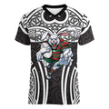South Sydney Rabbitohs Rugby Women V-Neck T-Shirt Polynesian Tribal Rabbit Warrior Black White Pattern