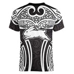 South Sydney Rabbitohs Rugby Women V-Neck T-Shirt Polynesian Tribal Rabbit Warrior Black White Pattern