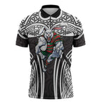 South Sydney Rabbitohs Rugby Zipper Polo Shirt Polynesian Tribal Rabbit Warrior Black White Pattern