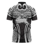 South Sydney Rabbitohs Rugby Zipper Polo Shirt Polynesian Tribal Rabbit Warrior Black White Pattern