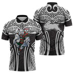 South Sydney Rabbitohs Rugby Zipper Polo Shirt Polynesian Tribal Rabbit Warrior Black White Pattern