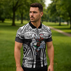 South Sydney Rabbitohs Rugby Zipper Polo Shirt Polynesian Tribal Rabbit Warrior Black White Pattern