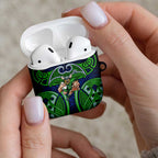 Canberra Raiders Rugby AirPods Case Polynesian Tribal Viking Warrior Green Blue Pattern