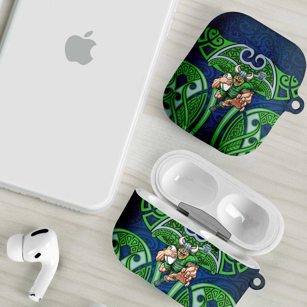 Canberra Raiders Rugby AirPods Case Polynesian Tribal Viking Warrior Green Blue Pattern