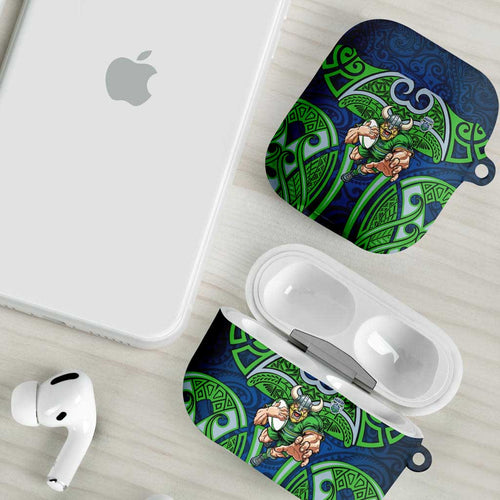 Canberra Raiders Rugby AirPods Case Polynesian Tribal Viking Warrior Green Blue Pattern