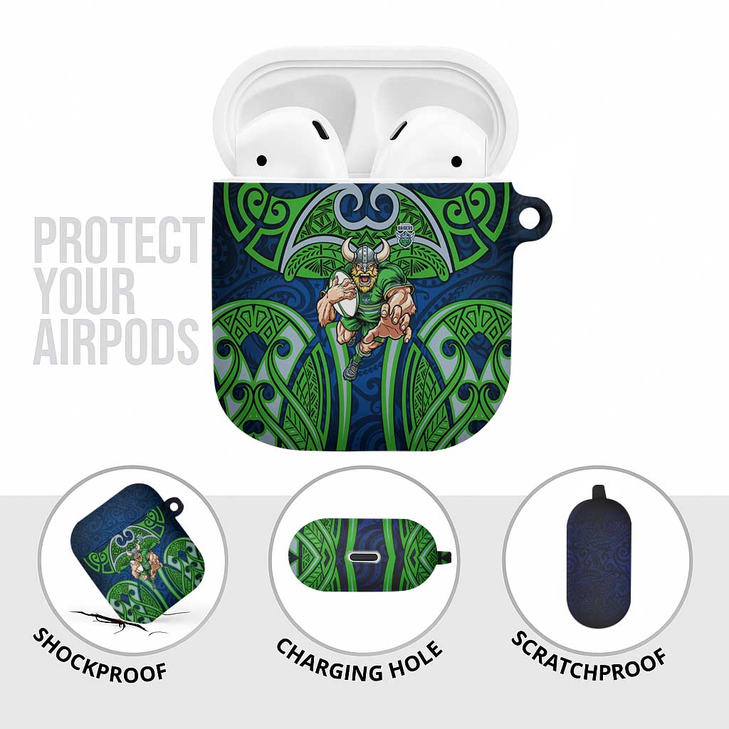 Canberra Raiders Rugby AirPods Case Polynesian Tribal Viking Warrior Green Blue Pattern