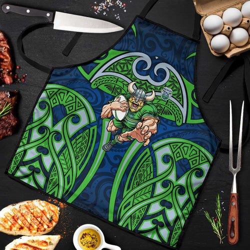 Canberra Raiders Rugby Apron Polynesian Tribal Viking Warrior Green Blue Pattern