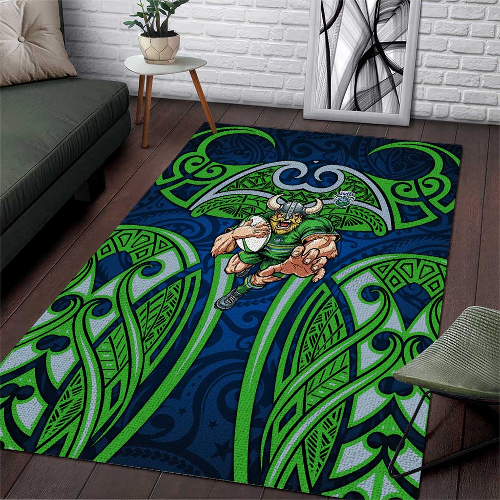 Canberra Raiders Rugby Area Rug Polynesian Tribal Viking Warrior Green Blue Pattern