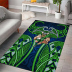 Canberra Raiders Rugby Area Rug Polynesian Tribal Viking Warrior Green Blue Pattern
