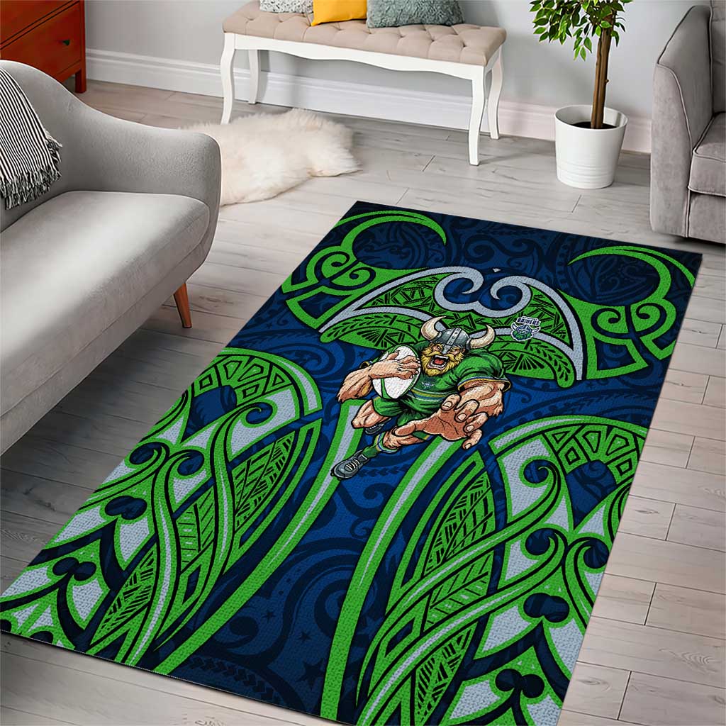 Canberra Raiders Rugby Area Rug Polynesian Tribal Viking Warrior Green Blue Pattern