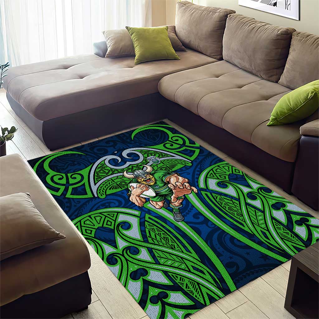 Canberra Raiders Rugby Area Rug Polynesian Tribal Viking Warrior Green Blue Pattern