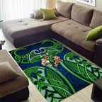 Canberra Raiders Rugby Area Rug Polynesian Tribal Viking Warrior Green Blue Pattern