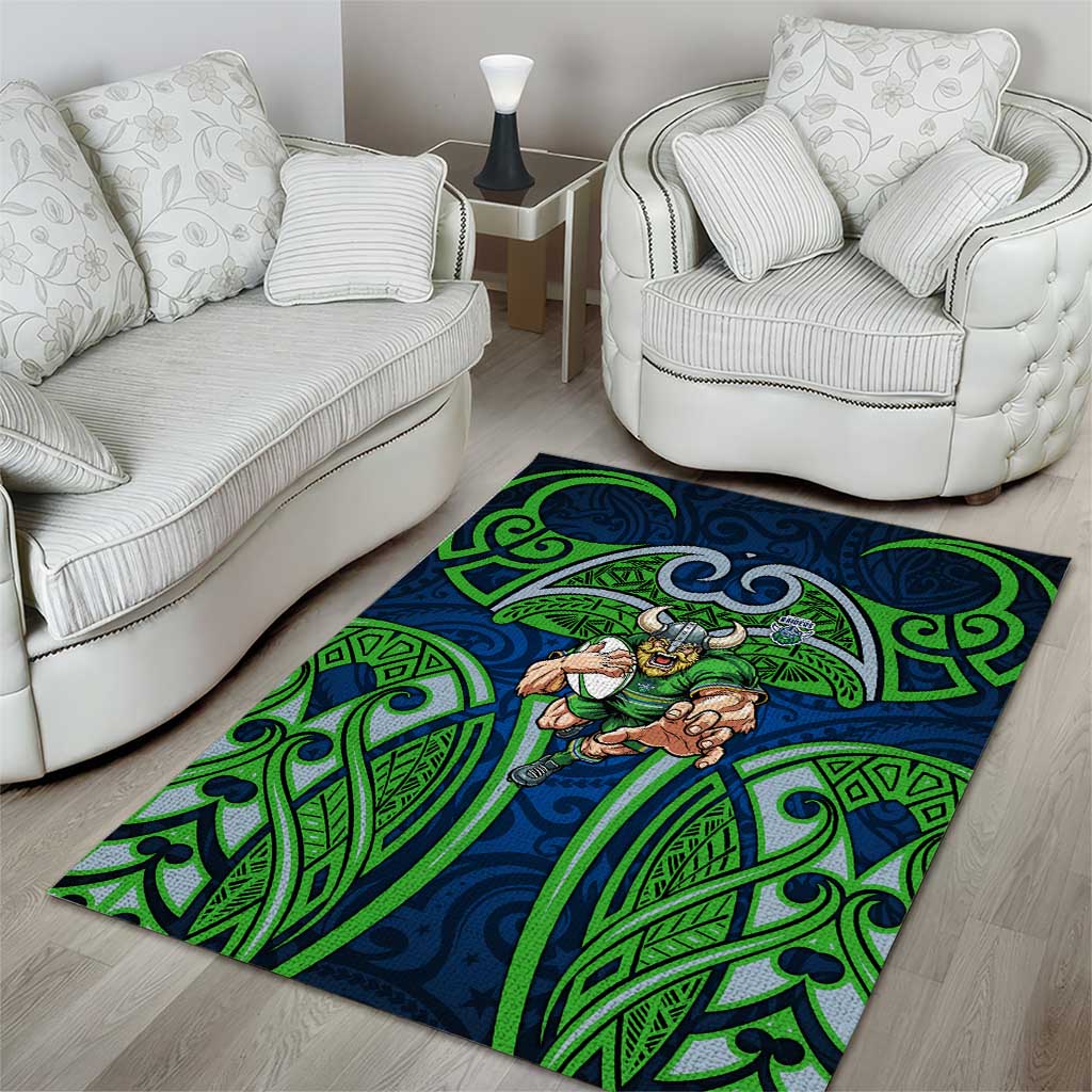 Canberra Raiders Rugby Area Rug Polynesian Tribal Viking Warrior Green Blue Pattern