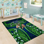 Canberra Raiders Rugby Area Rug Polynesian Tribal Viking Warrior Green Blue Pattern