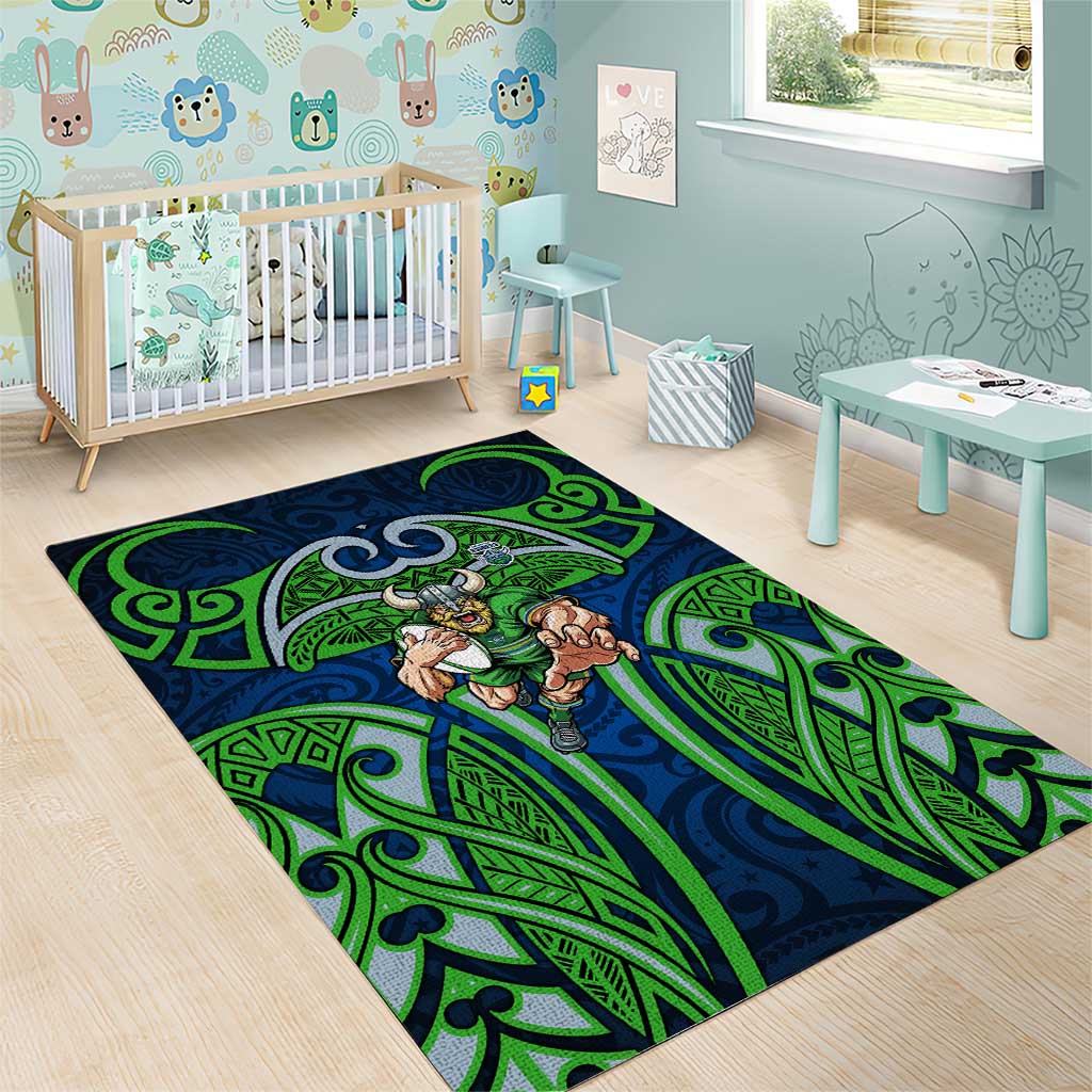 Canberra Raiders Rugby Area Rug Polynesian Tribal Viking Warrior Green Blue Pattern