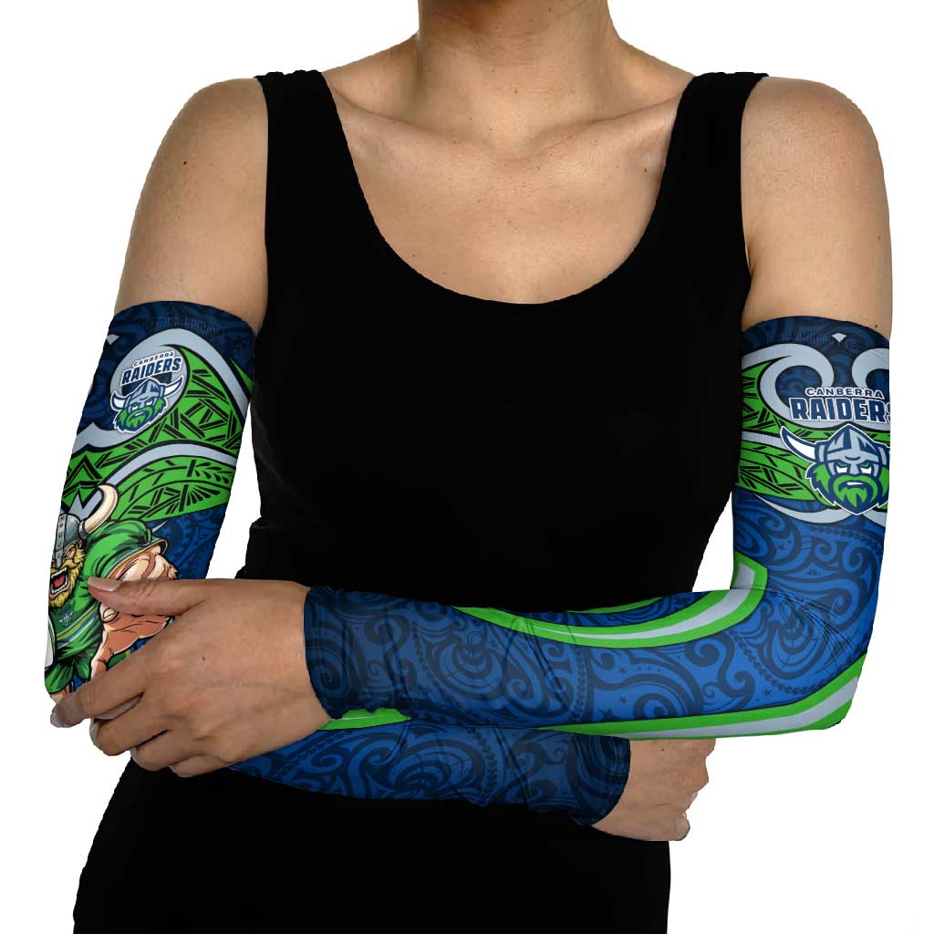 Canberra Raiders Rugby Arm Sleeves Polynesian Tribal Viking Warrior Green Blue Pattern