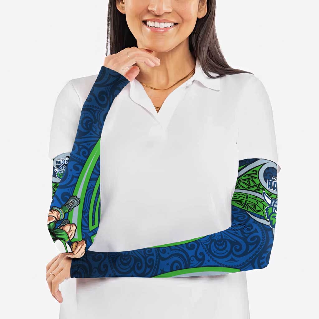 Canberra Raiders Rugby Arm Sleeves Polynesian Tribal Viking Warrior Green Blue Pattern