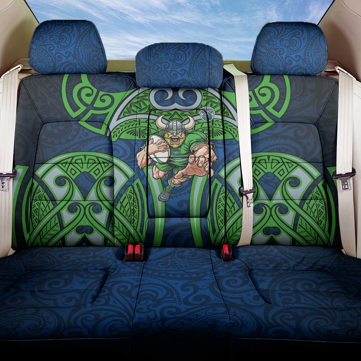 Canberra Raiders Rugby Back Car Seat Cover Polynesian Tribal Viking Warrior Green Blue Pattern