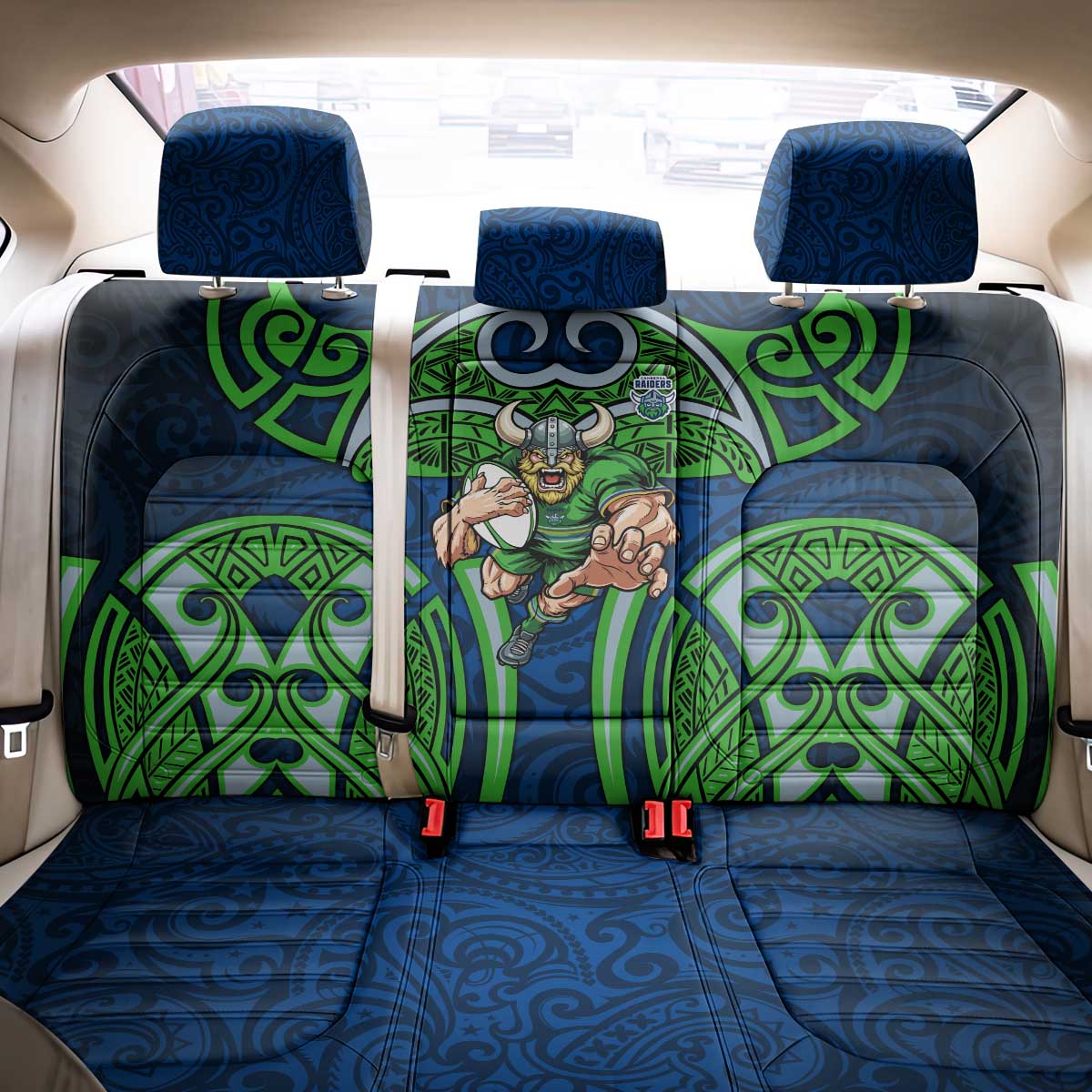 Canberra Raiders Rugby Back Car Seat Cover Polynesian Tribal Viking Warrior Green Blue Pattern