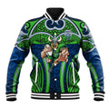 Canberra Raiders Rugby Baseball Jacket Polynesian Tribal Viking Warrior Green Blue Pattern