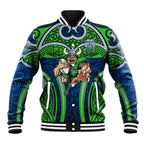 Canberra Raiders Rugby Baseball Jacket Polynesian Tribal Viking Warrior Green Blue Pattern