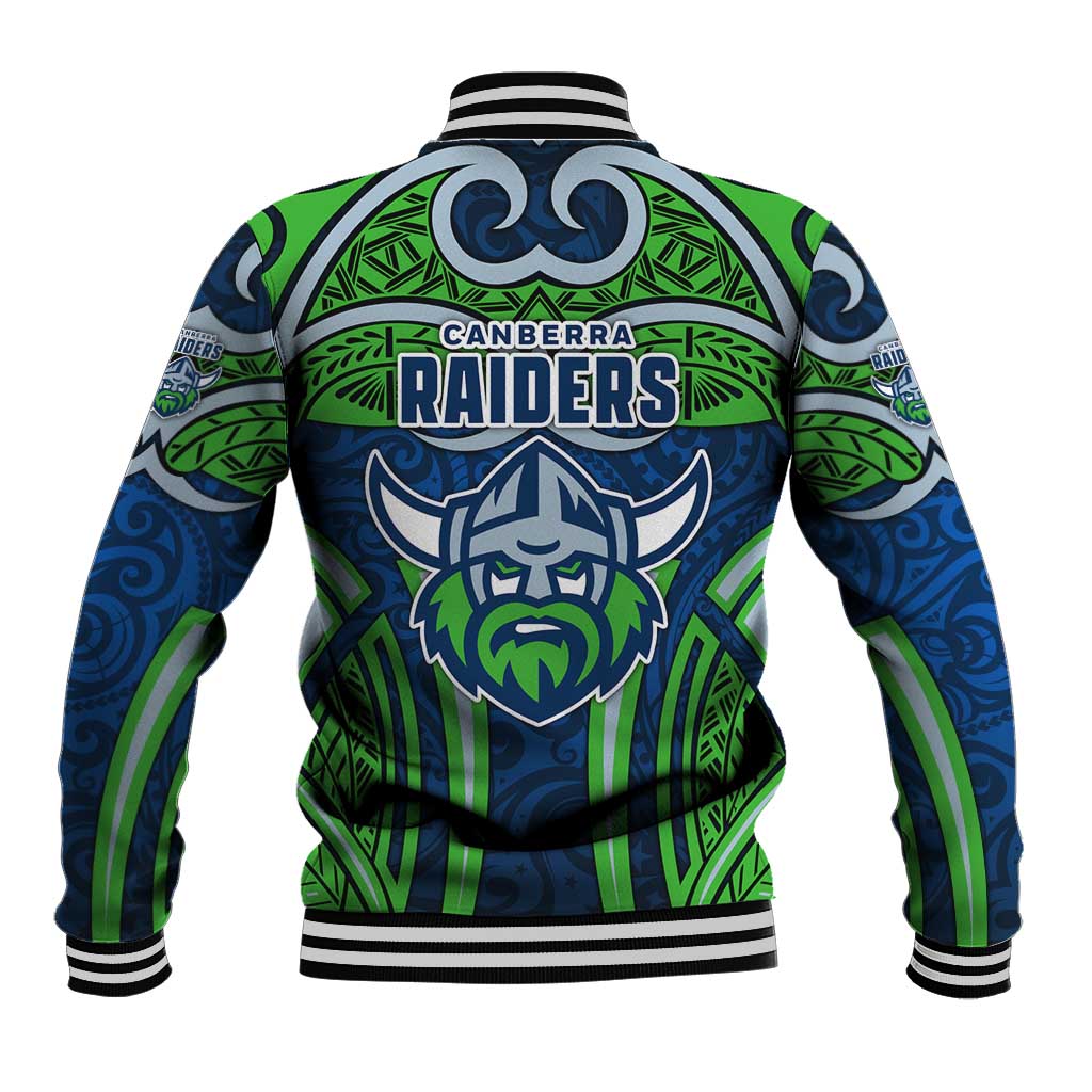 Canberra Raiders Rugby Baseball Jacket Polynesian Tribal Viking Warrior Green Blue Pattern