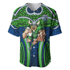 Canberra Raiders Rugby Baseball Jersey Polynesian Tribal Viking Warrior Green Blue Pattern