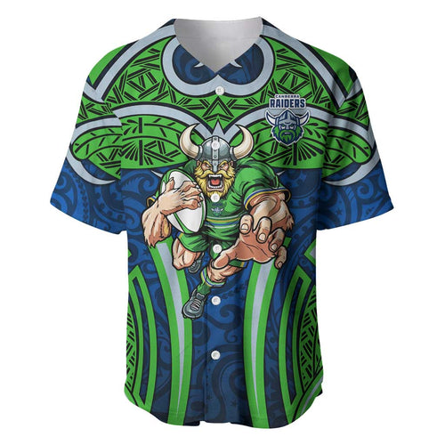 Canberra Raiders Rugby Baseball Jersey Polynesian Tribal Viking Warrior Green Blue Pattern