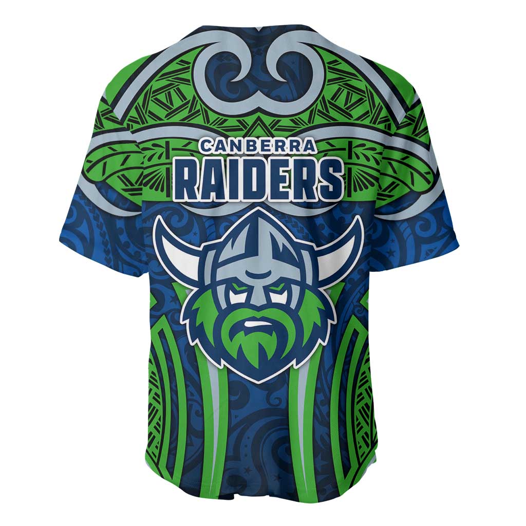 Canberra Raiders Rugby Baseball Jersey Polynesian Tribal Viking Warrior Green Blue Pattern
