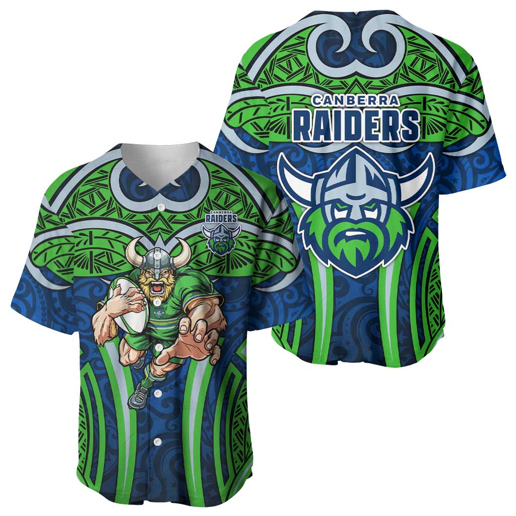 Canberra Raiders Rugby Baseball Jersey Polynesian Tribal Viking Warrior Green Blue Pattern