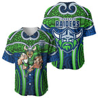 Canberra Raiders Rugby Baseball Jersey Polynesian Tribal Viking Warrior Green Blue Pattern
