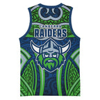 Canberra Raiders Rugby Basketball Jersey Polynesian Tribal Viking Warrior Green Blue Pattern