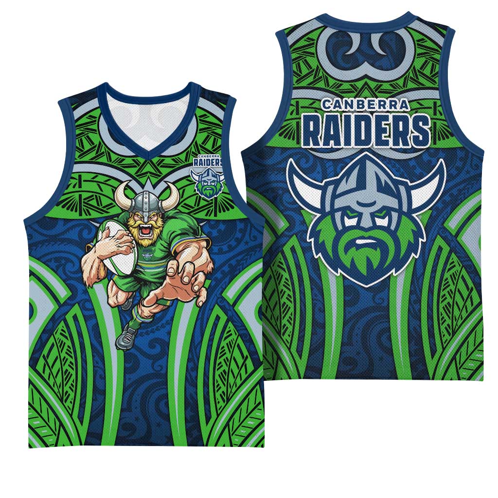 Canberra Raiders Rugby Basketball Jersey Polynesian Tribal Viking Warrior Green Blue Pattern