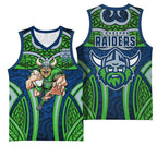 Canberra Raiders Rugby Basketball Jersey Polynesian Tribal Viking Warrior Green Blue Pattern