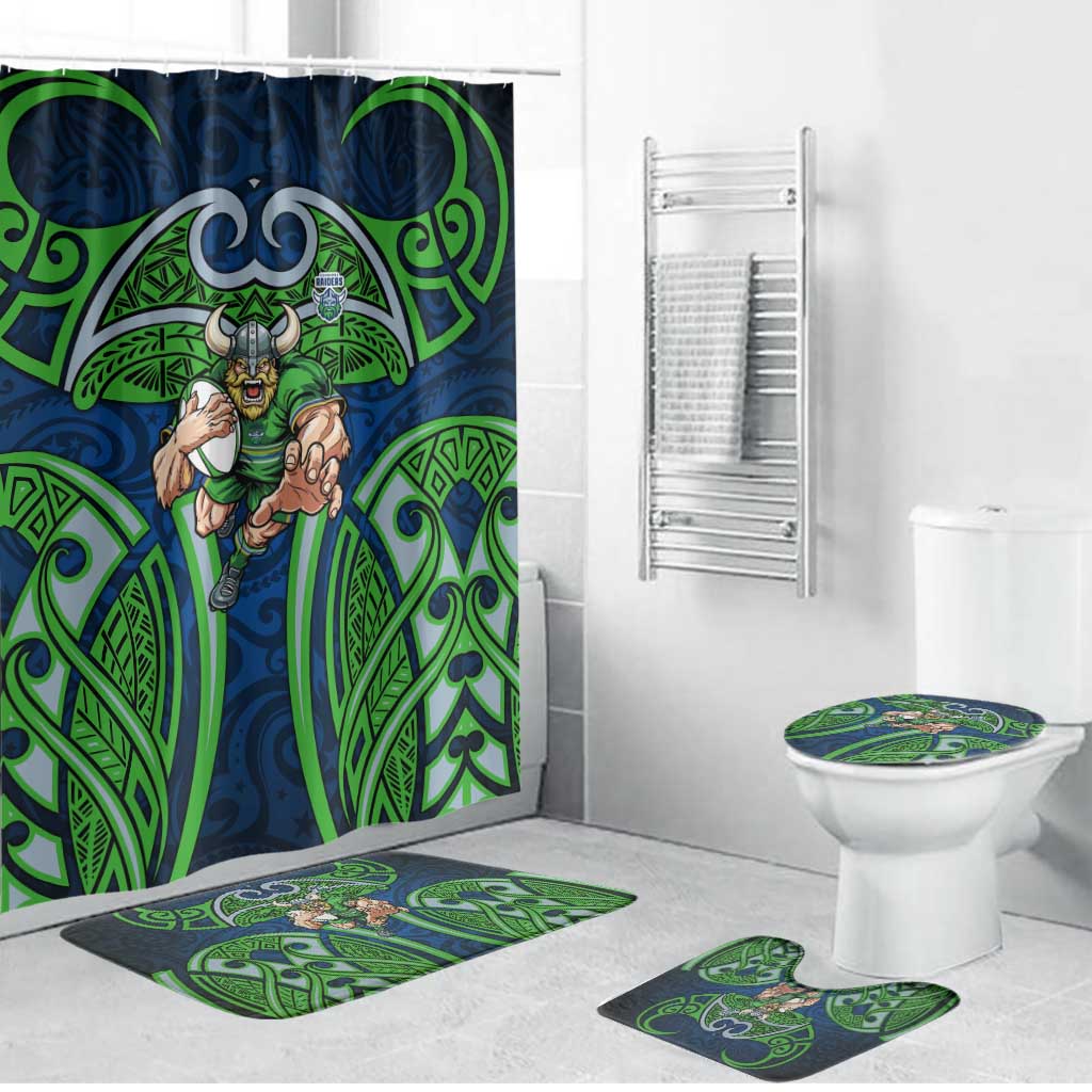 Canberra Raiders Rugby Bathroom Set Polynesian Tribal Viking Warrior Green Blue Pattern