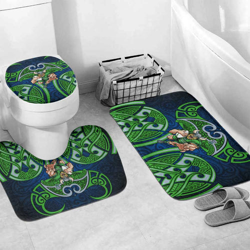 Canberra Raiders Rugby Bathroom Set Polynesian Tribal Viking Warrior Green Blue Pattern