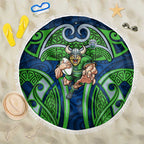 Canberra Raiders Rugby Beach Blanket Polynesian Tribal Viking Warrior Green Blue Pattern