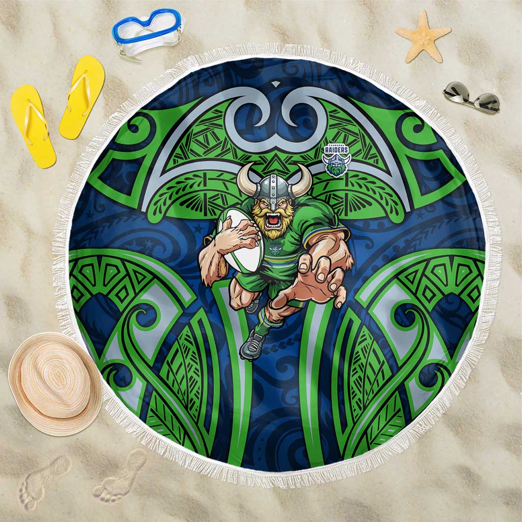 Canberra Raiders Rugby Beach Blanket Polynesian Tribal Viking Warrior Green Blue Pattern