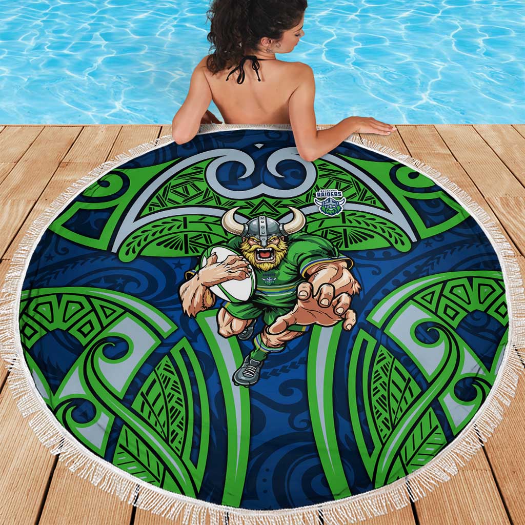 Canberra Raiders Rugby Beach Blanket Polynesian Tribal Viking Warrior Green Blue Pattern