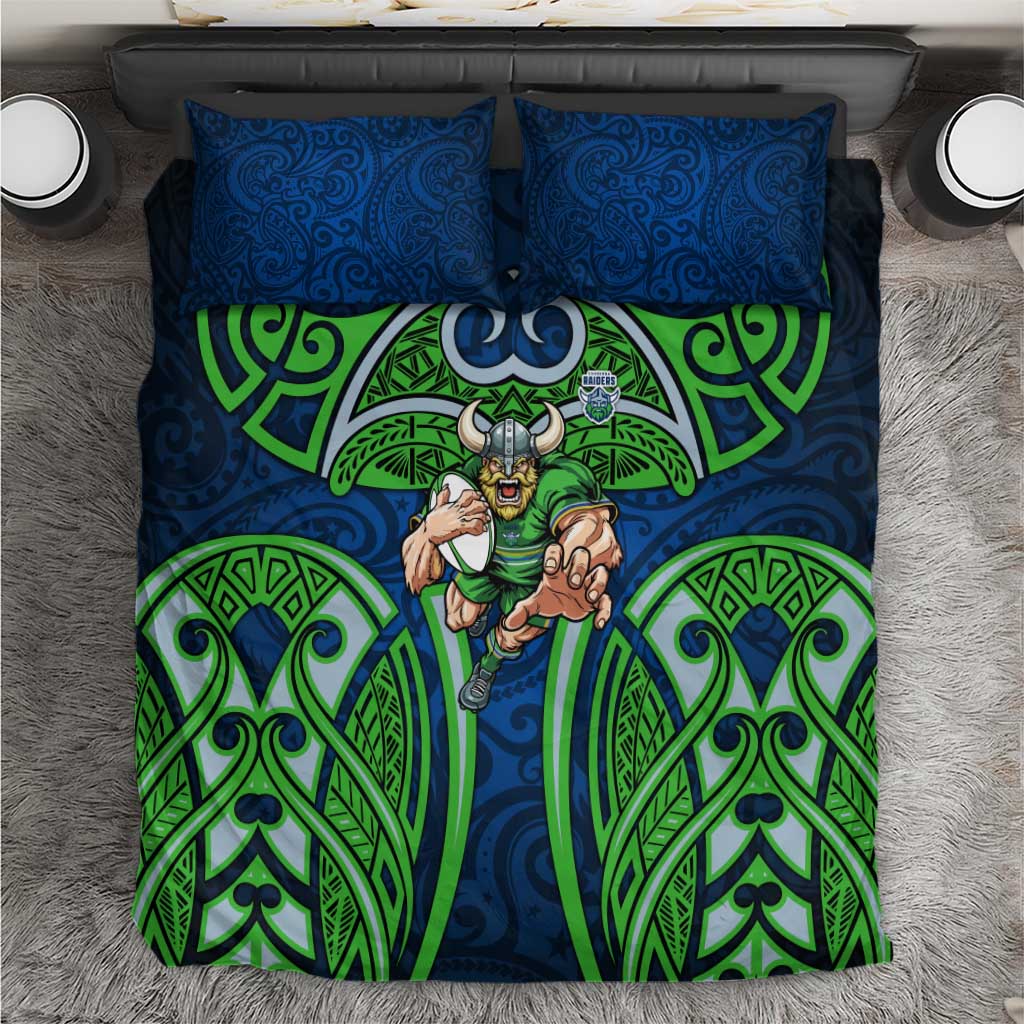 Canberra Raiders Rugby Bedding Set Polynesian Tribal Viking Warrior Green Blue Pattern