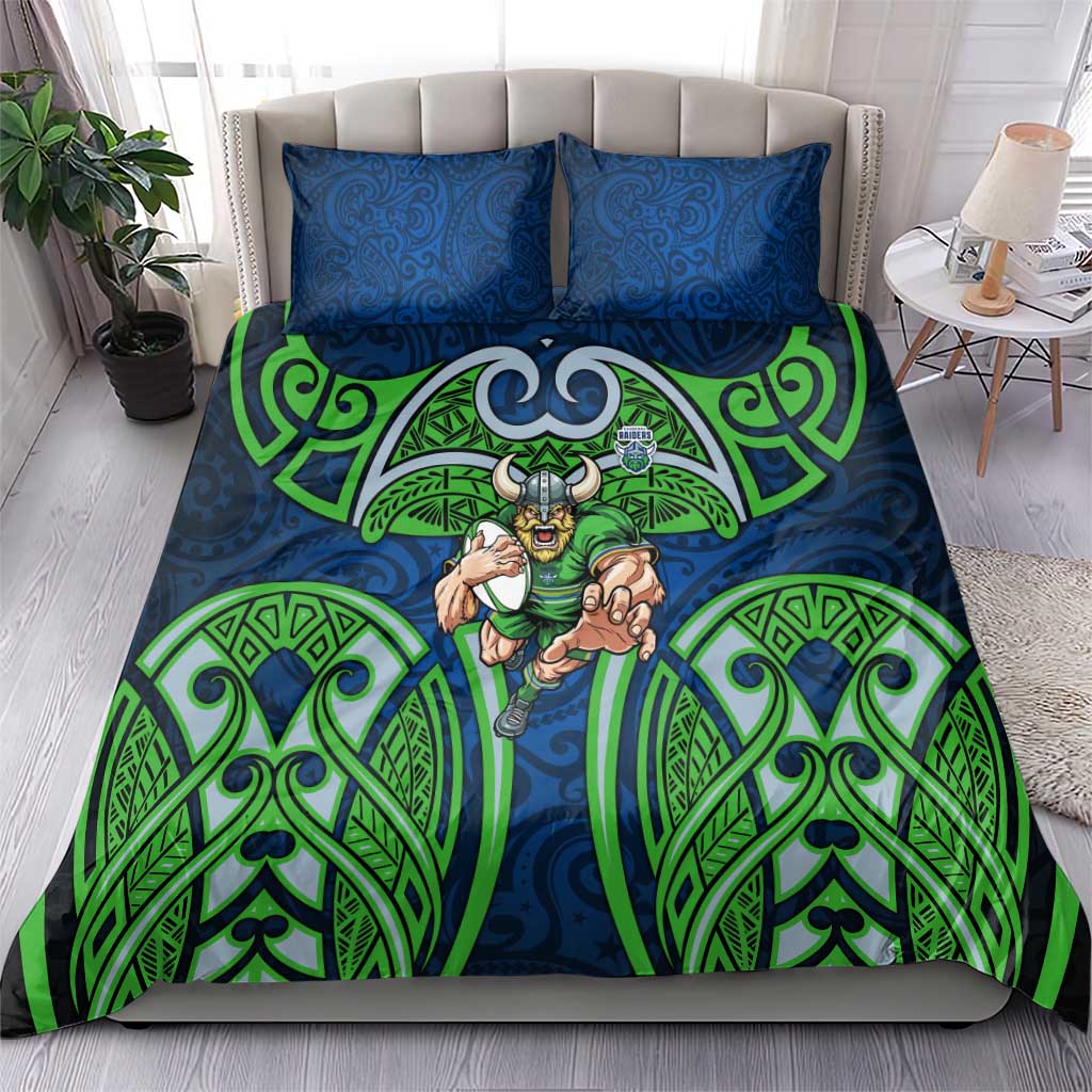 Canberra Raiders Rugby Bedding Set Polynesian Tribal Viking Warrior Green Blue Pattern