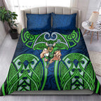 Canberra Raiders Rugby Bedding Set Polynesian Tribal Viking Warrior Green Blue Pattern