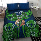 Canberra Raiders Rugby Bedding Set Polynesian Tribal Viking Warrior Green Blue Pattern
