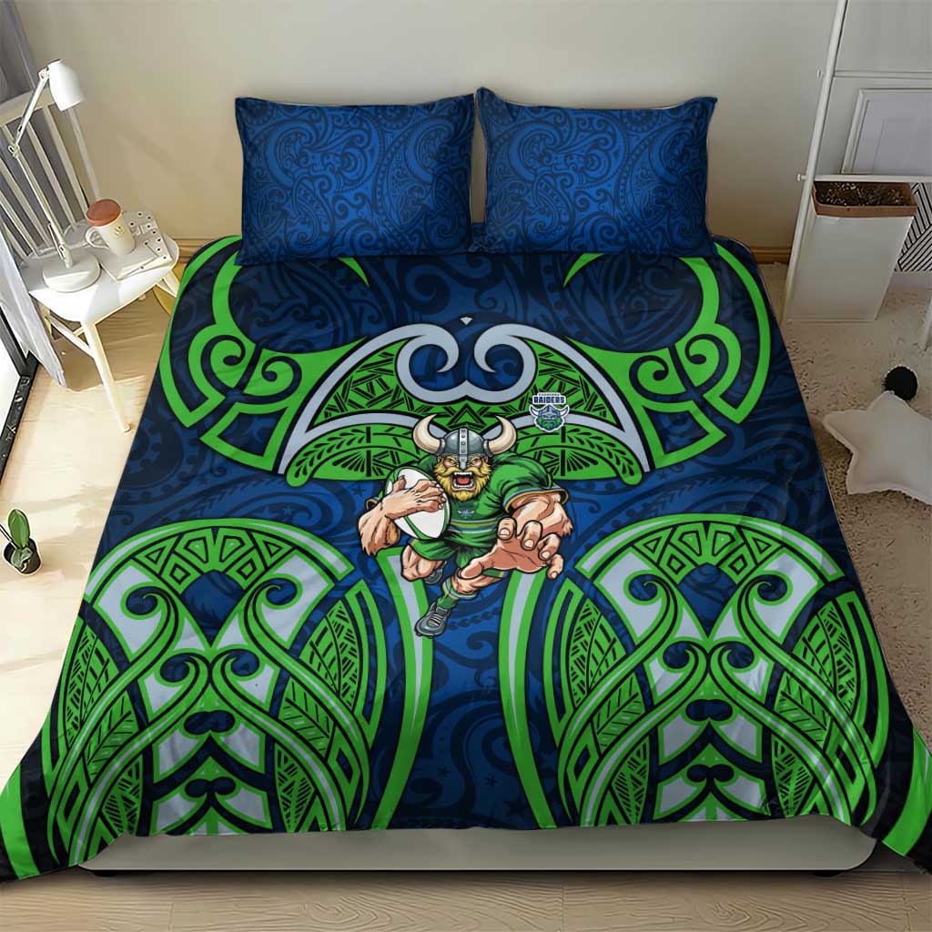 Canberra Raiders Rugby Bedding Set Polynesian Tribal Viking Warrior Green Blue Pattern