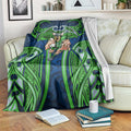 Canberra Raiders Rugby Blanket Polynesian Tribal Viking Warrior Green Blue Pattern