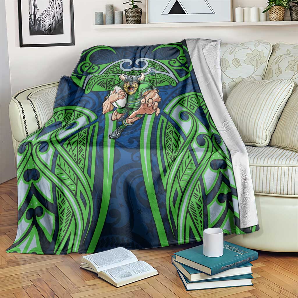 Canberra Raiders Rugby Blanket Polynesian Tribal Viking Warrior Green Blue Pattern