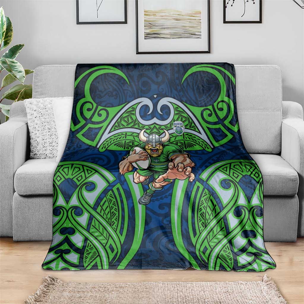 Canberra Raiders Rugby Blanket Polynesian Tribal Viking Warrior Green Blue Pattern