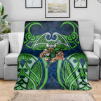 Canberra Raiders Rugby Blanket Polynesian Tribal Viking Warrior Green Blue Pattern