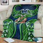 Canberra Raiders Rugby Blanket Polynesian Tribal Viking Warrior Green Blue Pattern